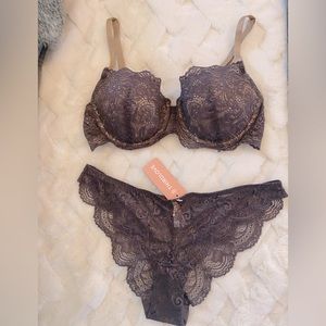 ThirdLove 24/7 Lace Balconette Bra and Panty Set Purple/Plum 32D NWT